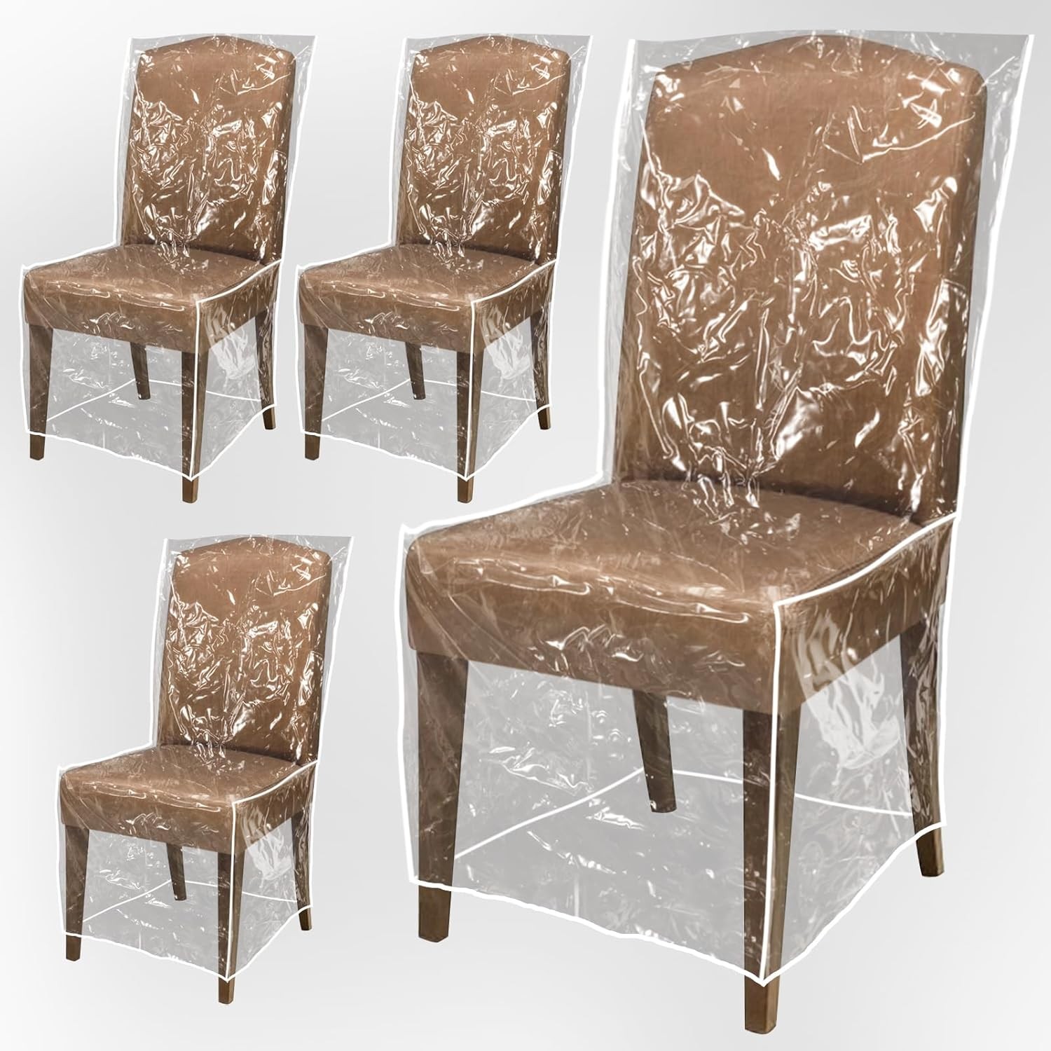 4 Pack Plastic Dining Chair Protectors with Backrests - Waterproof Thickened PVC