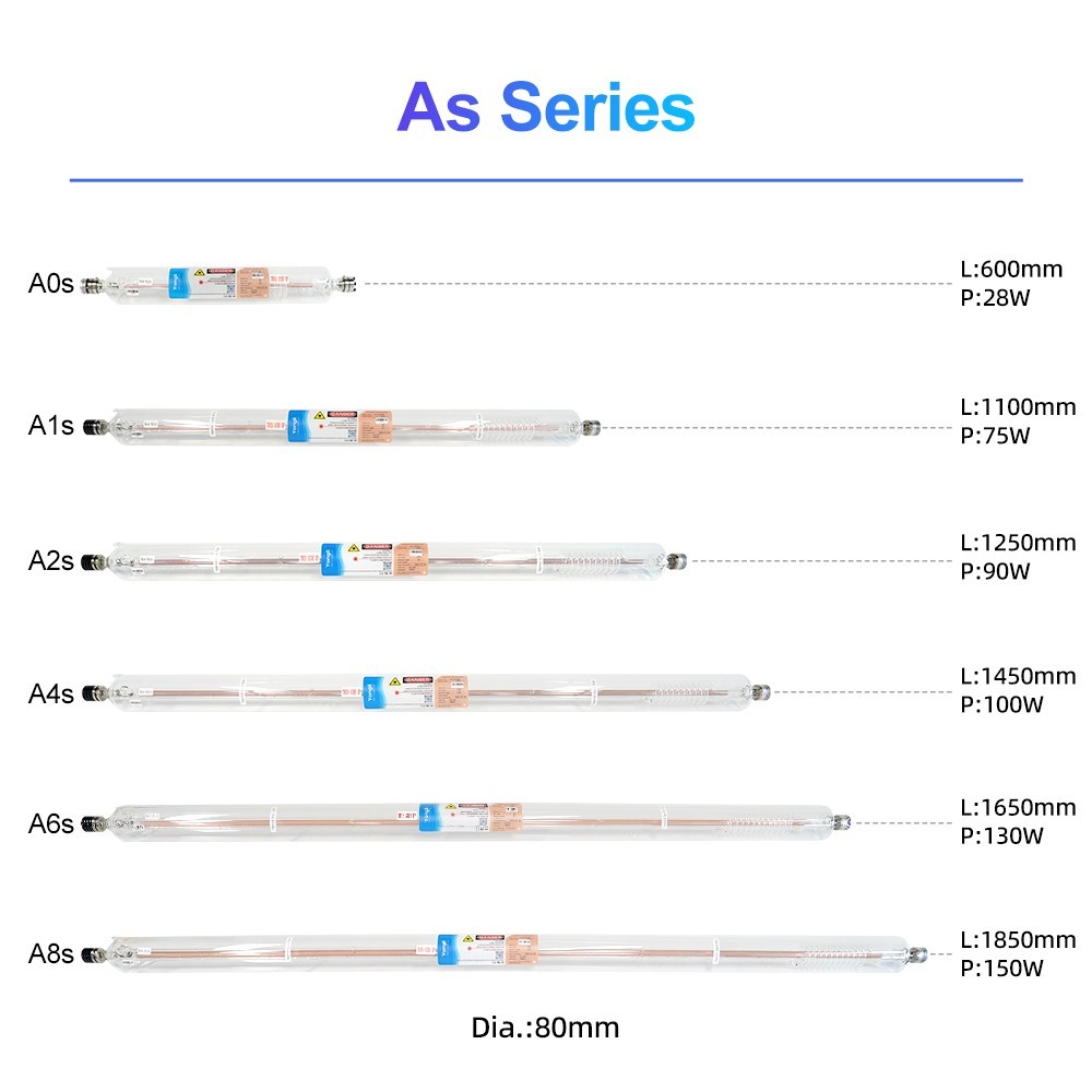 75W-180W CO2 Laser Tube D80 Glass Laser Tube for Laser Engraving and Cutting