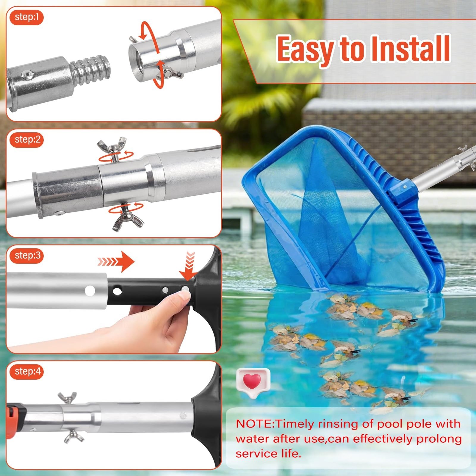 ACTREY Heavy Duty Telescopic Pool Pole,12FT Extendable Pool Pole