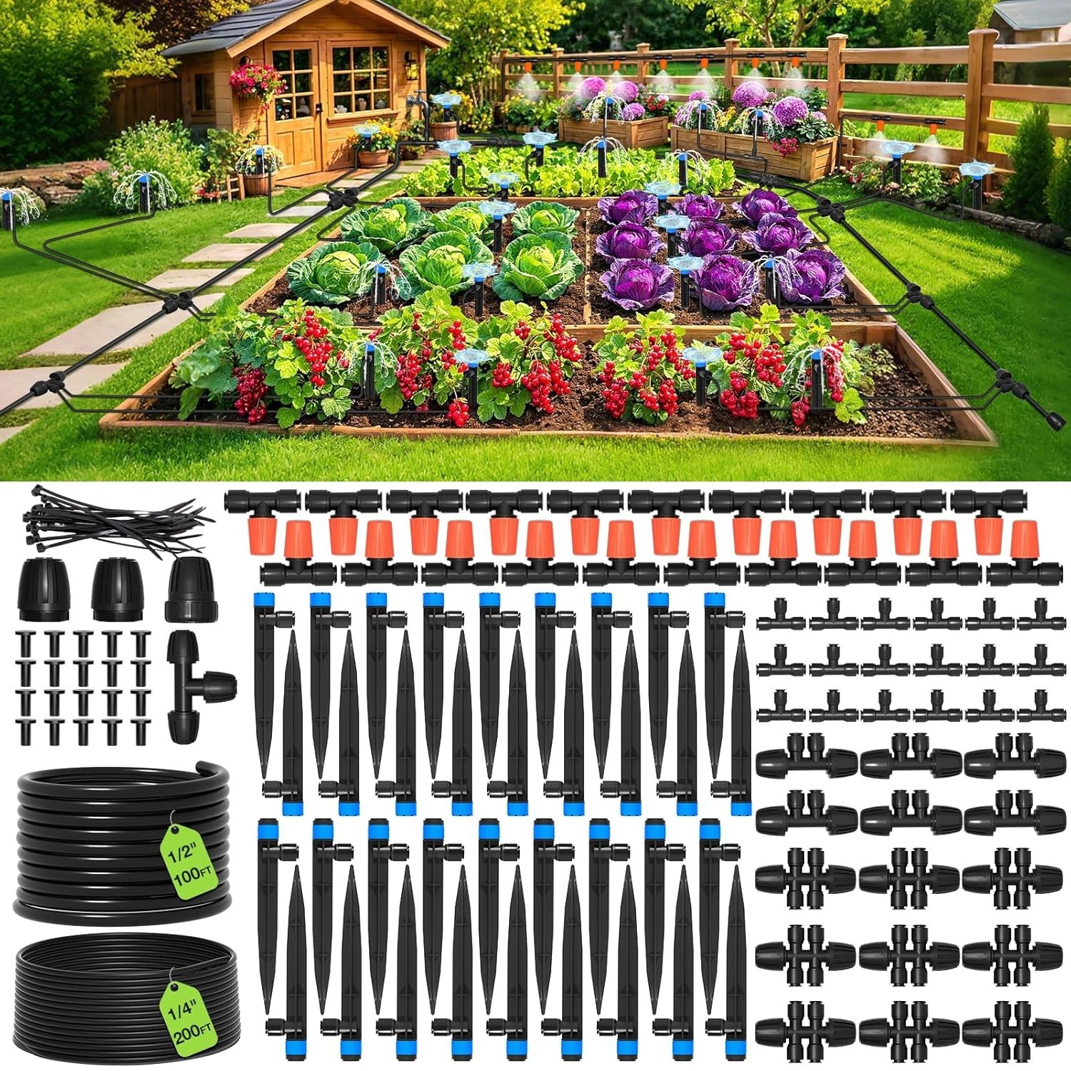300FT Drip Irrigation System Kit - Full Garden Coverage