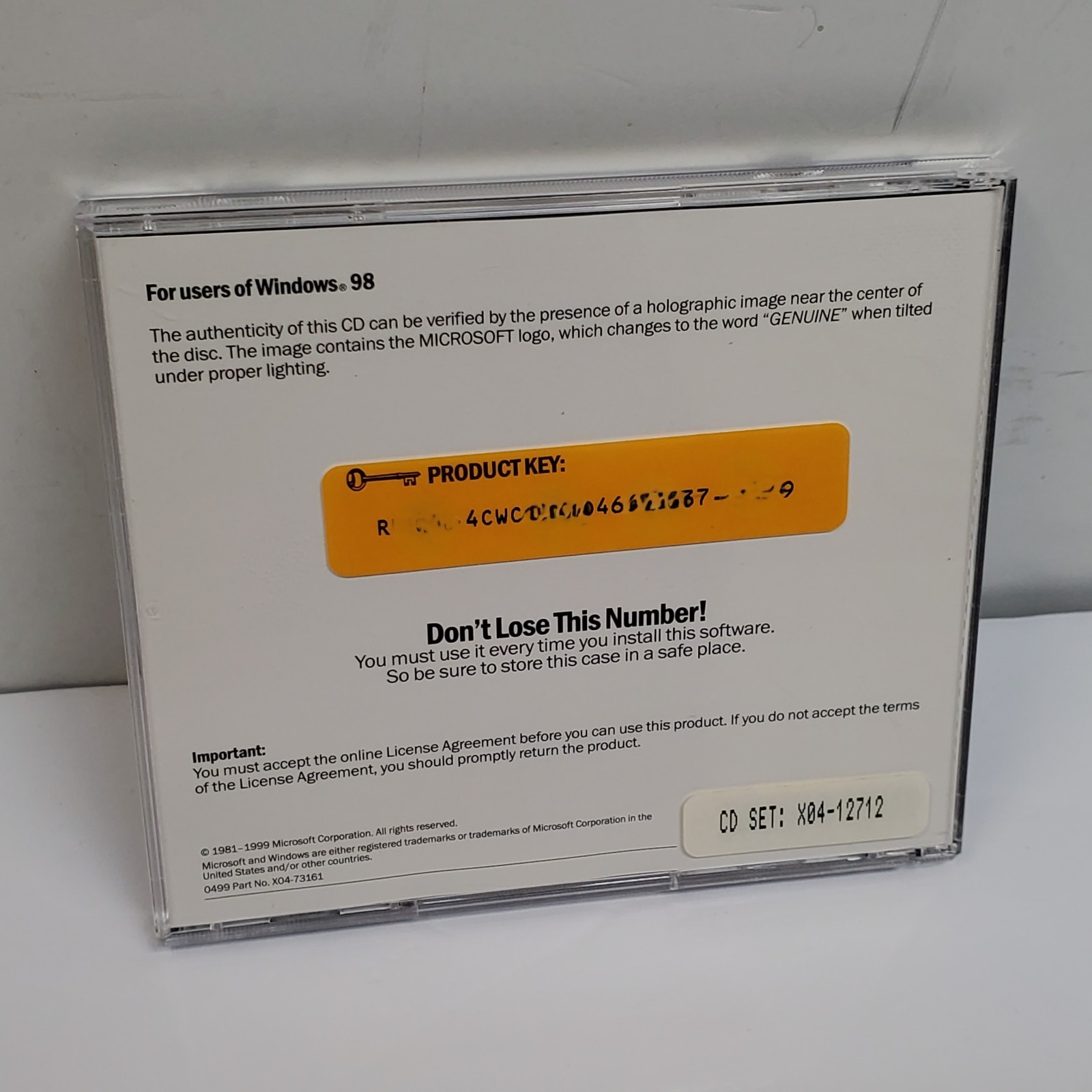 Microsoft Windows 98 Upgrade CD-ROM with Product key