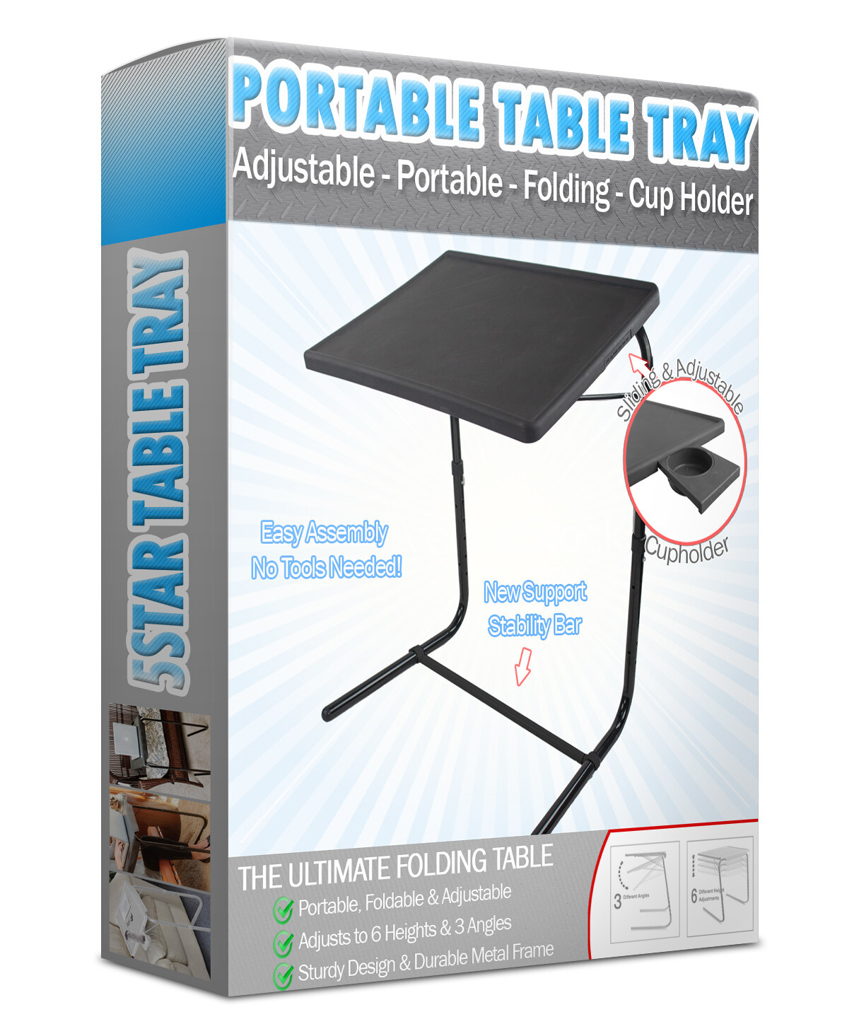 TV Tray Table Portable Foldable & Adjustable Laptop, Eating Plastic Tray Table