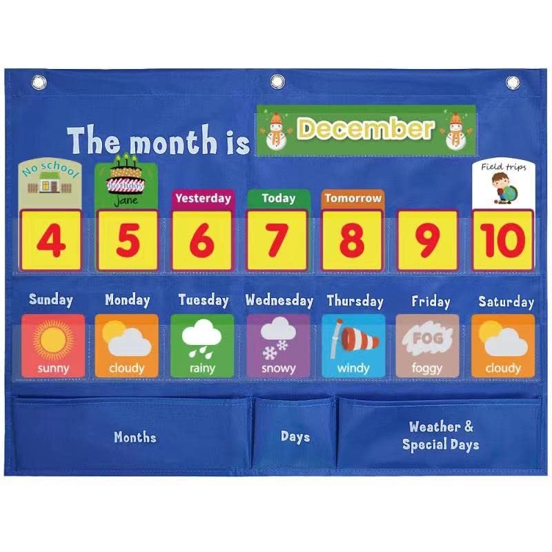 Blue Weekly Calendar Weather Pocket Chart With 98 Cards Home School Class