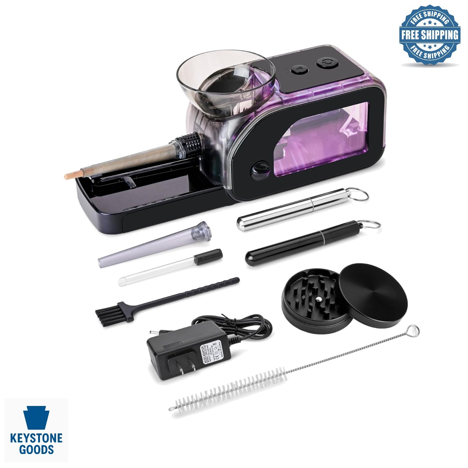 Electric Cone Rolling Machine Set with Grinder & LED Light