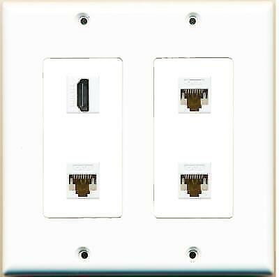 DecorZ - [ 2 GANG ] Decorative HD 3 CAT6 White Wall Plate White