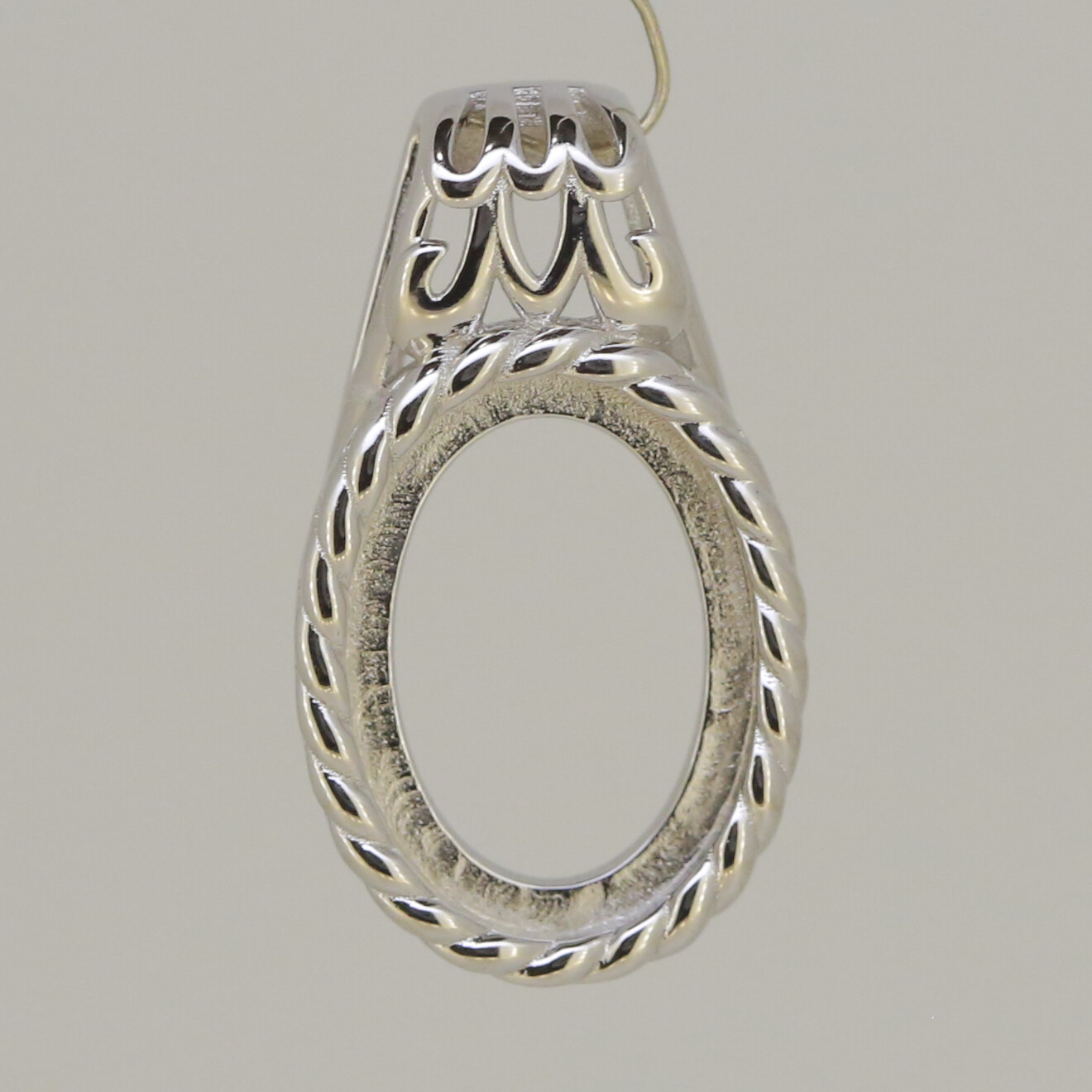 Sterling Silver Semi Mount Pendant Setting OV 14x10mm Cabochon White T