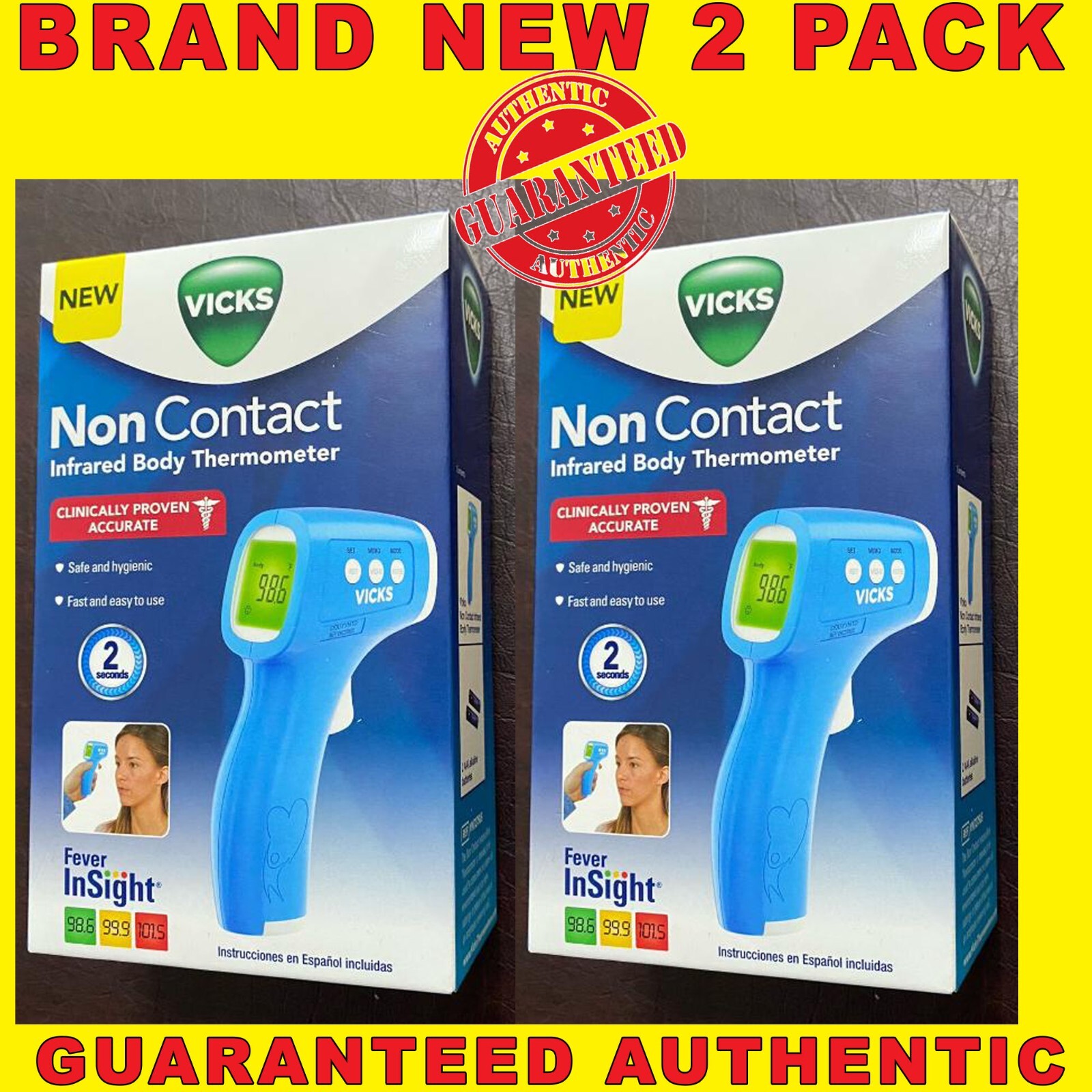 Vicks VNT275US Infrared Body Non-Contact Thermometer - Blue 2PK