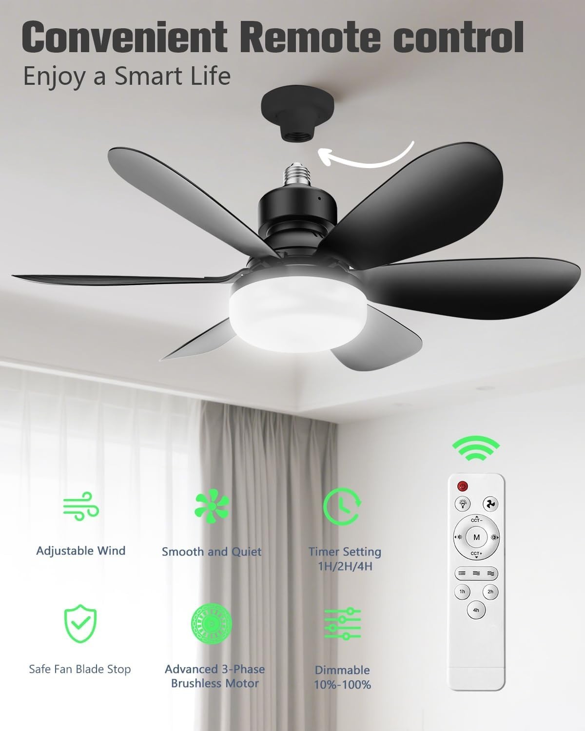 Quiet 2-in-1 Ceiling Fan Light with Remote - Modern Energy-Efficient Design
