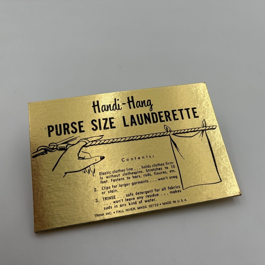 VTG Purse Size Launderette Travel Laundry Kit Clothesline New 1960s Made in USA