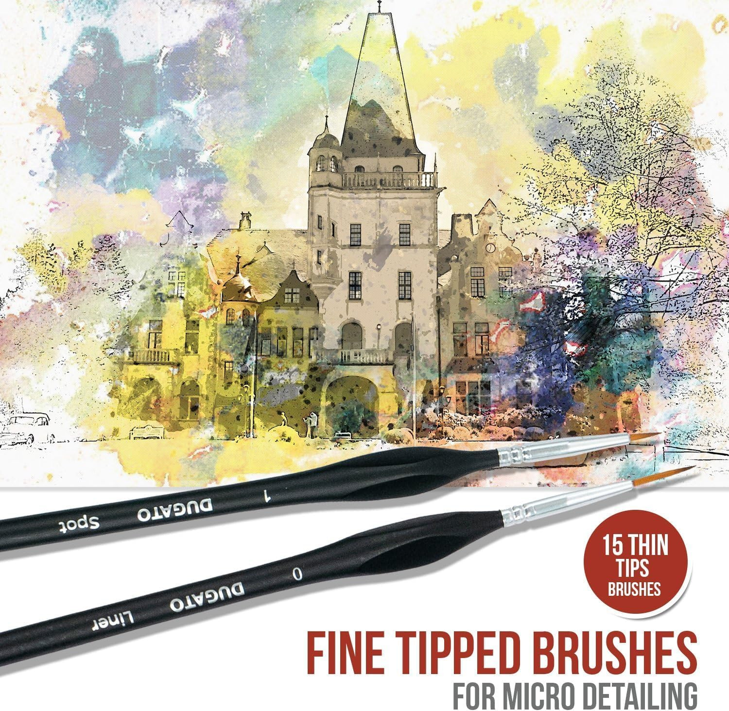 Fine Detail Paint Brush Set (15Pc) - Miniature Brushes with Ergonomic Triangular