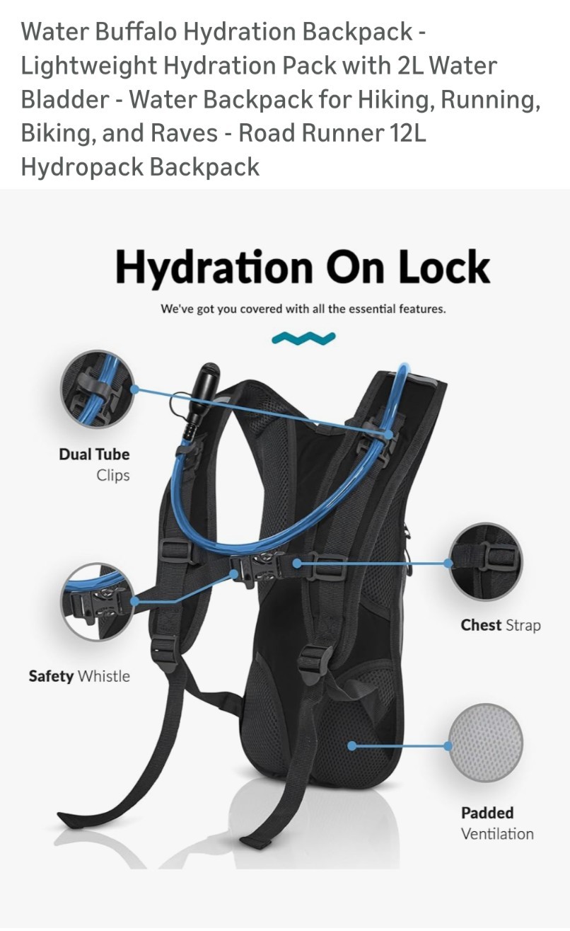 Water Buffalo Hydration Ripstop 12L Backpack Padded 2L Bladder New With Tags.