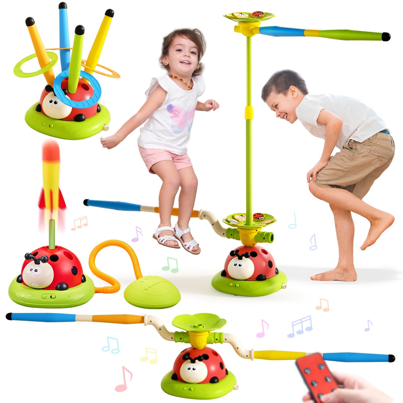 5 in 1 Musical Jump Toys, Toss Ring Game Stomping Launch Rocket Launcher for ...