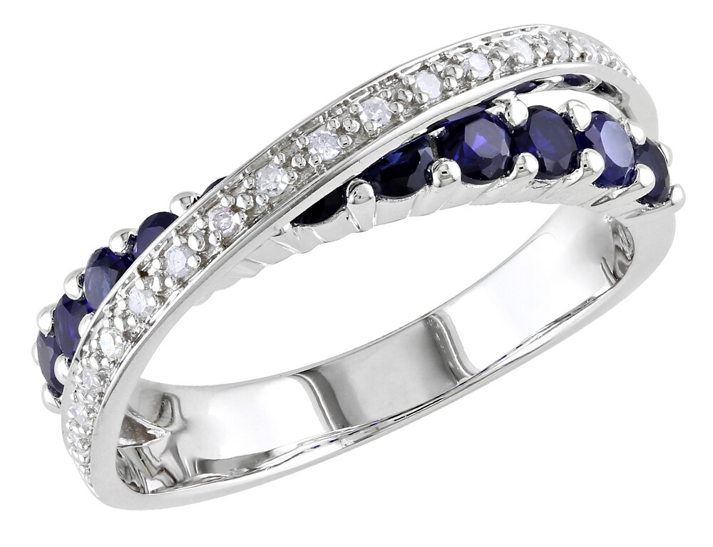 Lab-Created Sapphire and Diamond Ring 1.10 Carat (ctw) in Sterling Silver