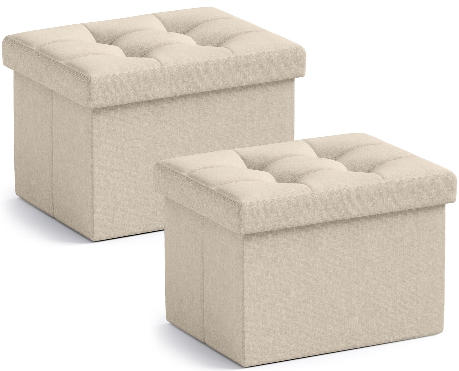 Small Storage Ottoman, Set of 2, Foldable Collapsible Rectangle Linen Ottoman...