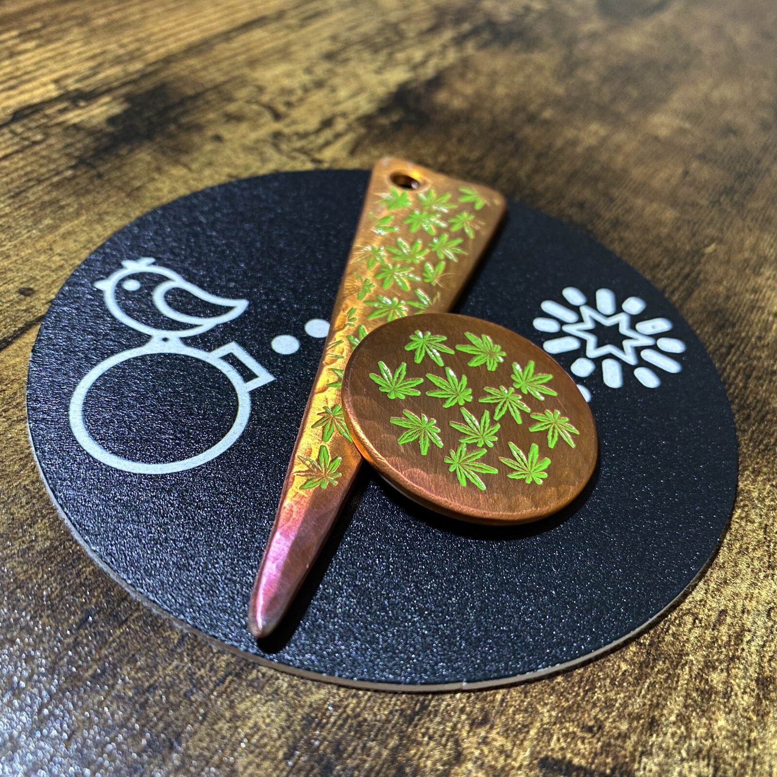 CANNAGOLF!  Hand Made Custom Copper Golf Divot Tool/Ball Marker Combo Set!