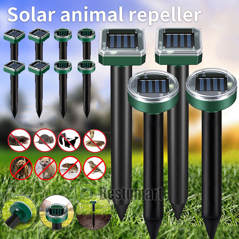 2-10X Solares Ahuyentador De Plagas Repelente Roedores Espanta Topos Ultrasónico