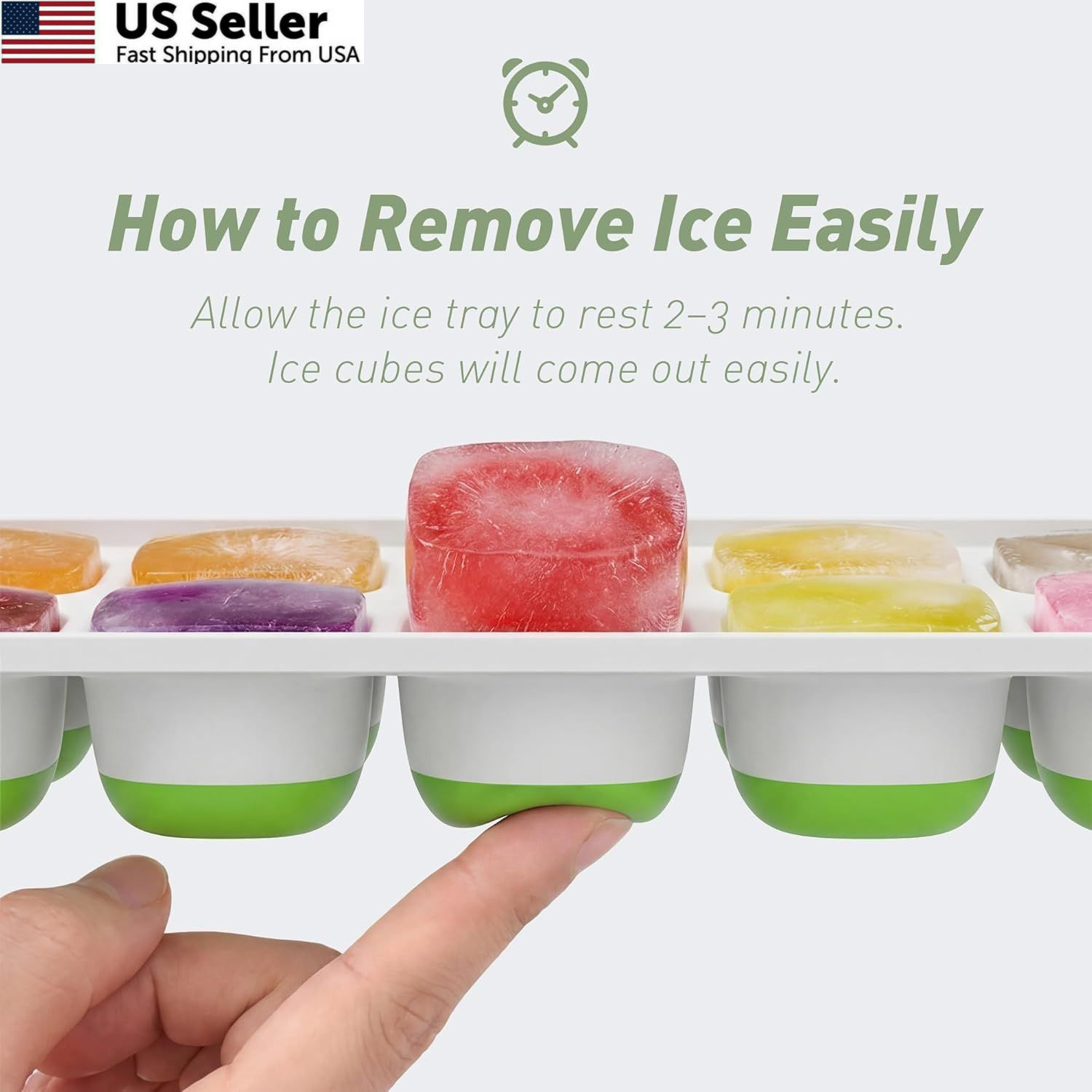 ChefAide 4‑Pack Ice Cube Trays with Lids, 56‑Cube Tray 4 Pack, Green