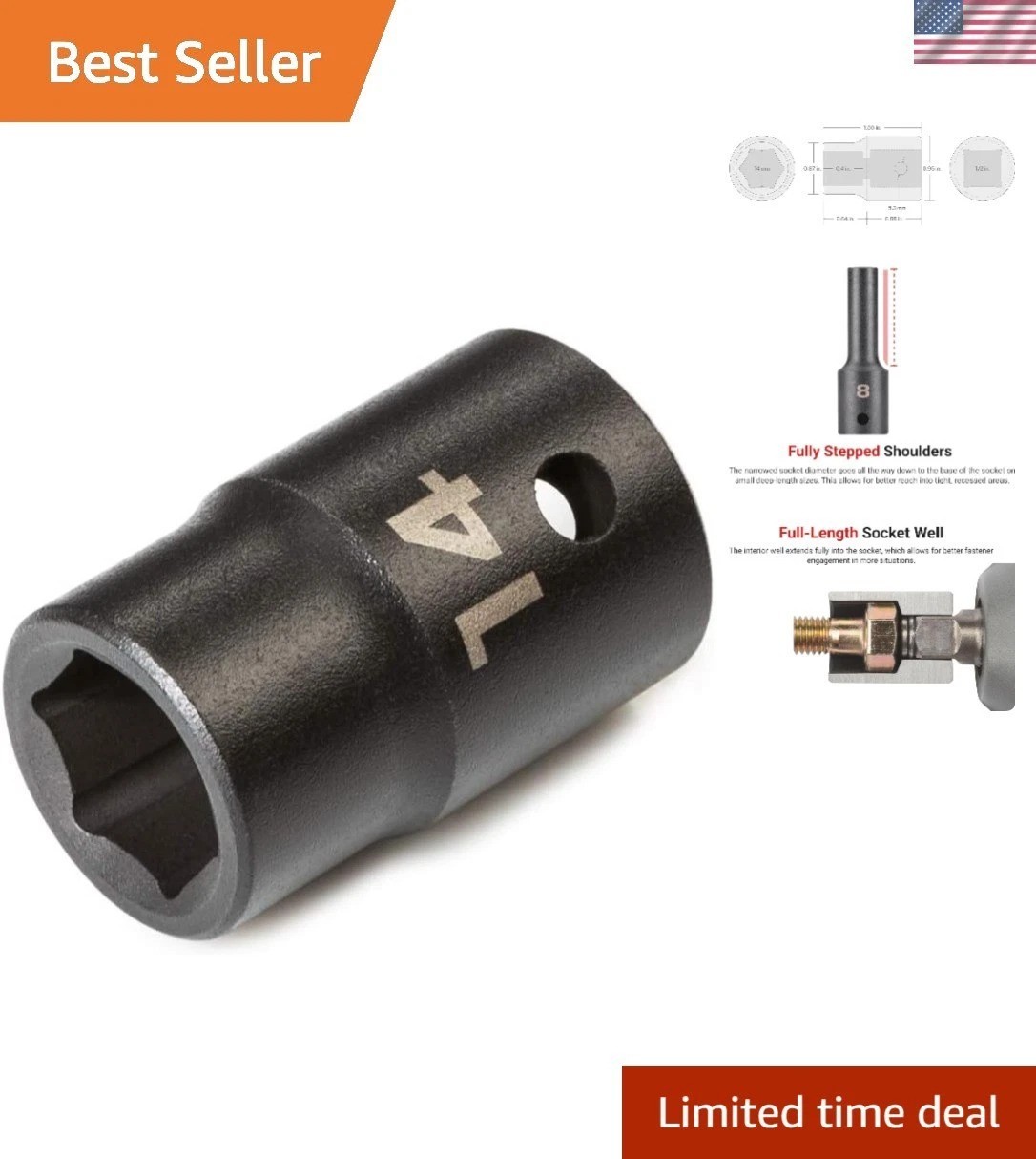 14mm 1/2 Inch Drive Shallow Impact Socket | Corrosion-Resistant Alloy Steel