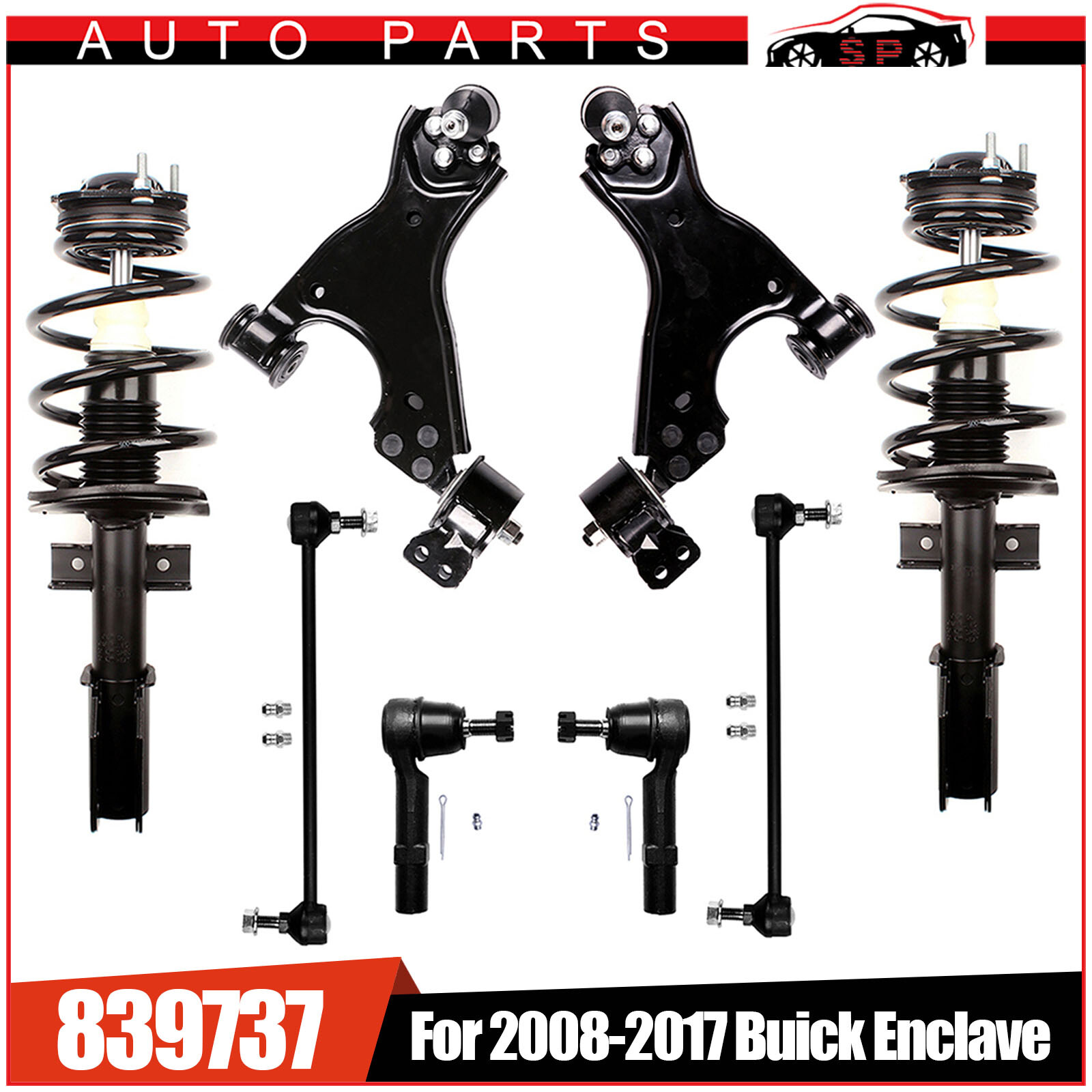 For Chevy Traverse / GMC Acadia Front Struts & Lower Control Arms & Tie Rods Kit