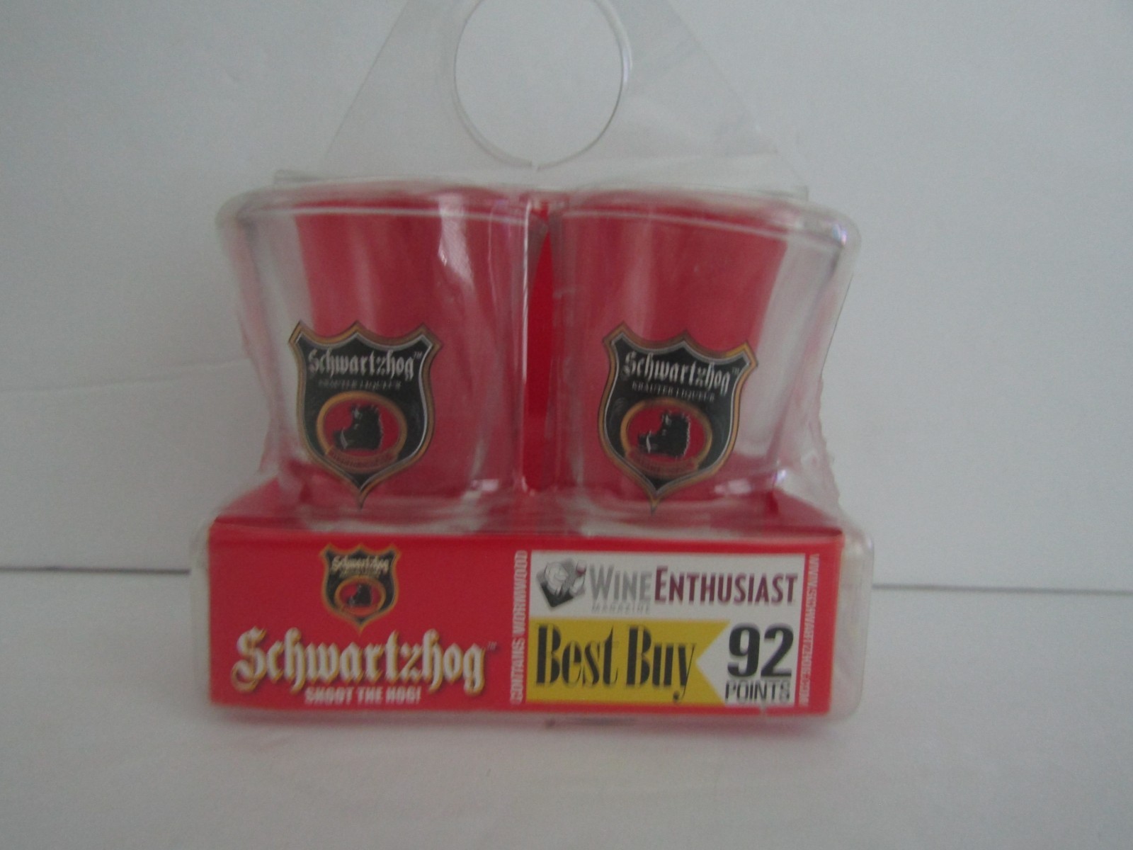 Schwartzhog Krauter Liqueur SHOOT THE HOG! Set of 2 SHOT GLASSES 3"
