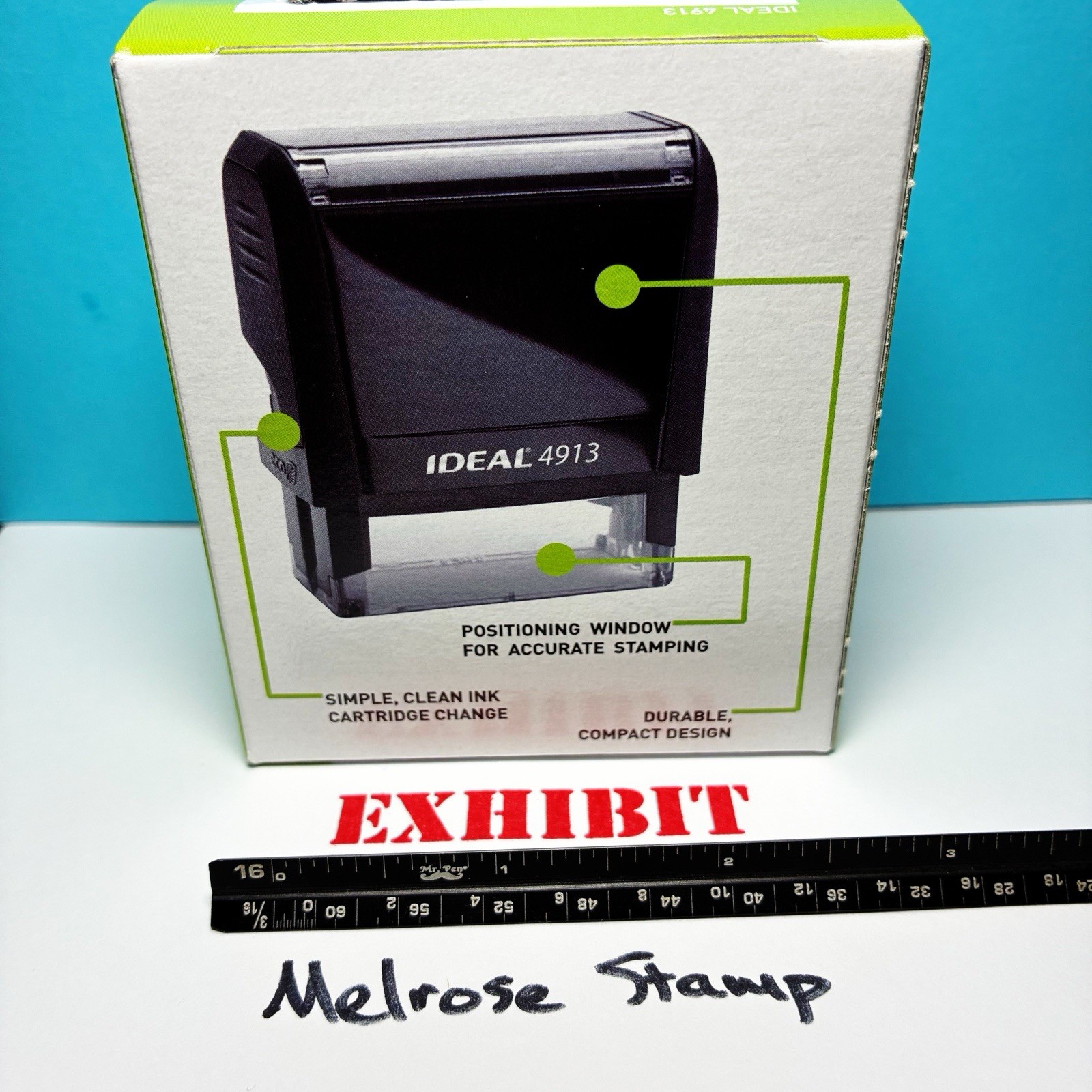 Exhibit Rubber Stamp Red Ink Self Inking Ideal 4913