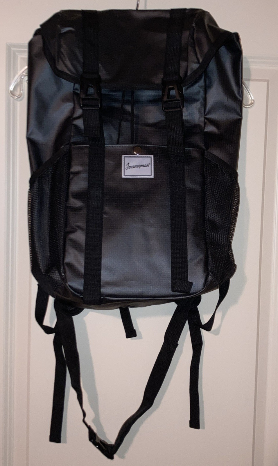Journeyman Backpack-Black-One Compartment-Top Load-Whistle Buckle-Bottler Holder