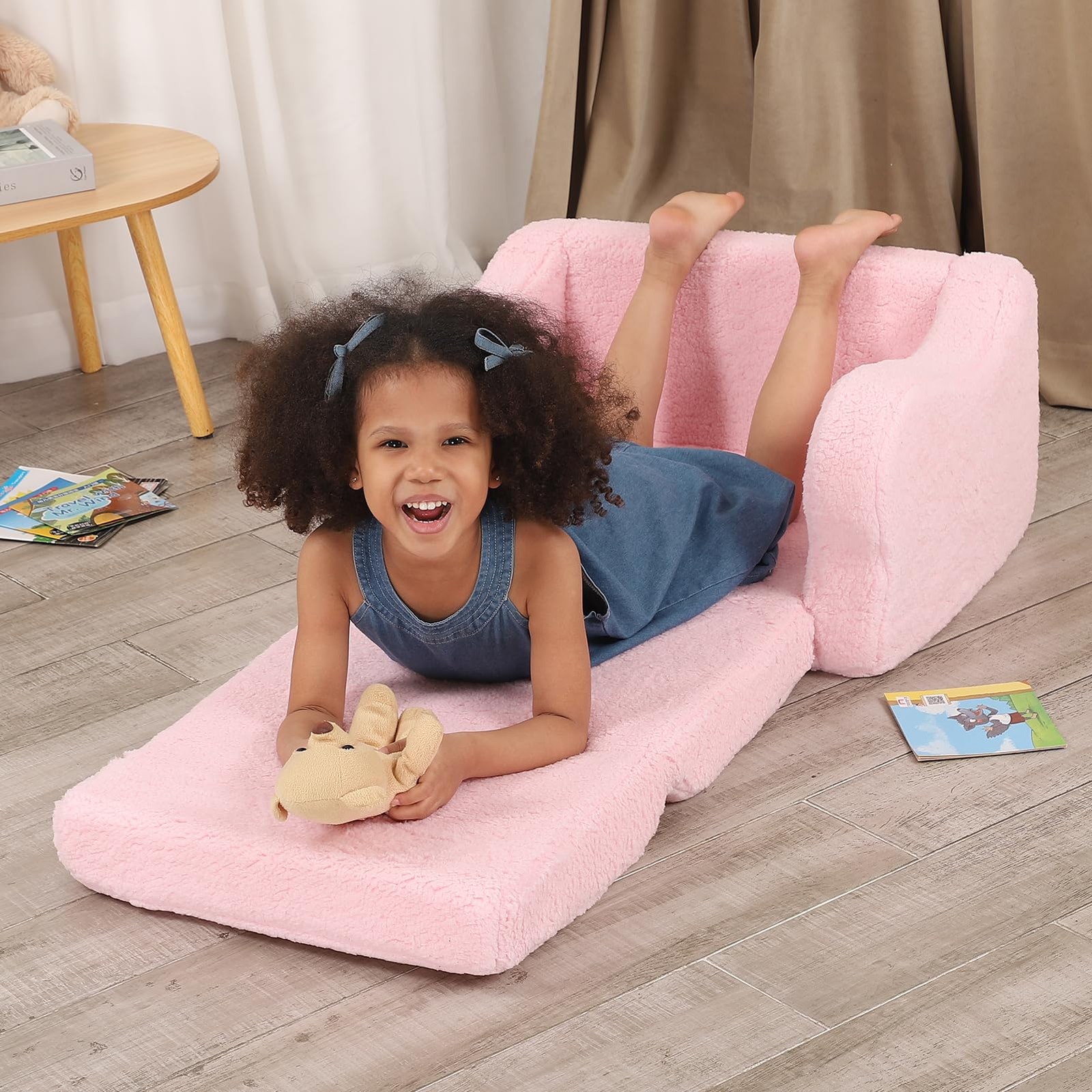 Comfy Toddler Chair, 2-in-1 Toddler Couch Fold Out, Convertible Sherpa Sofa t...