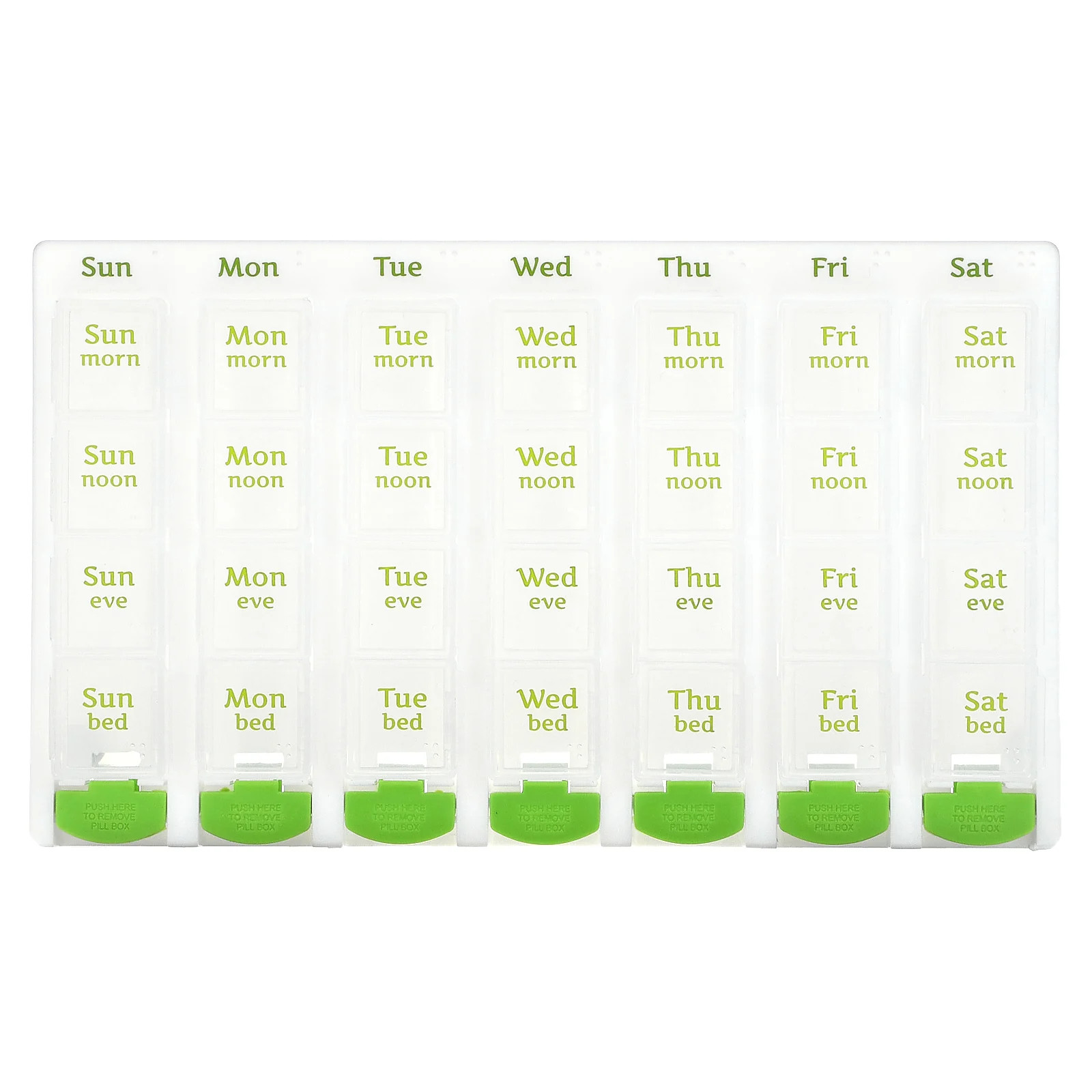 Weekly 4X/Day with Push Button Pop-Outs Medtime Planner, Green, 1 Count