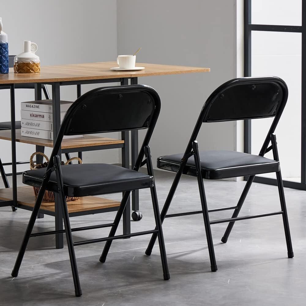 6 Pack Black Folding Chairs with Padded Seats Portable Stackable Commercial Seat