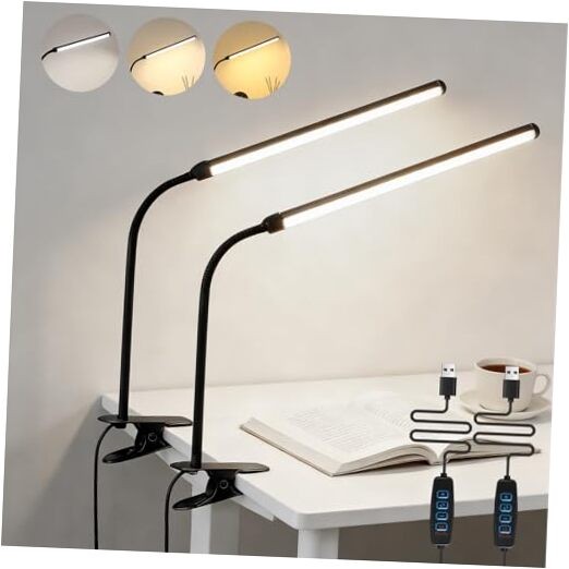 2 Pack LED Desk Lamp with Clamp,Eye-Friendly Clip on 12.2inch/2 pack Black