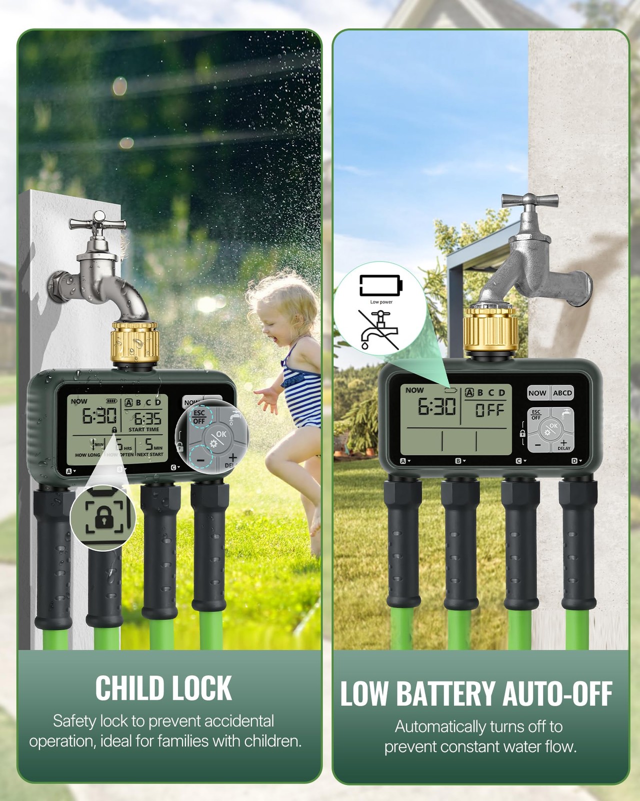 4 Zone Brass Sprinkler Timer Automatic Garden Irrigation System with Rain