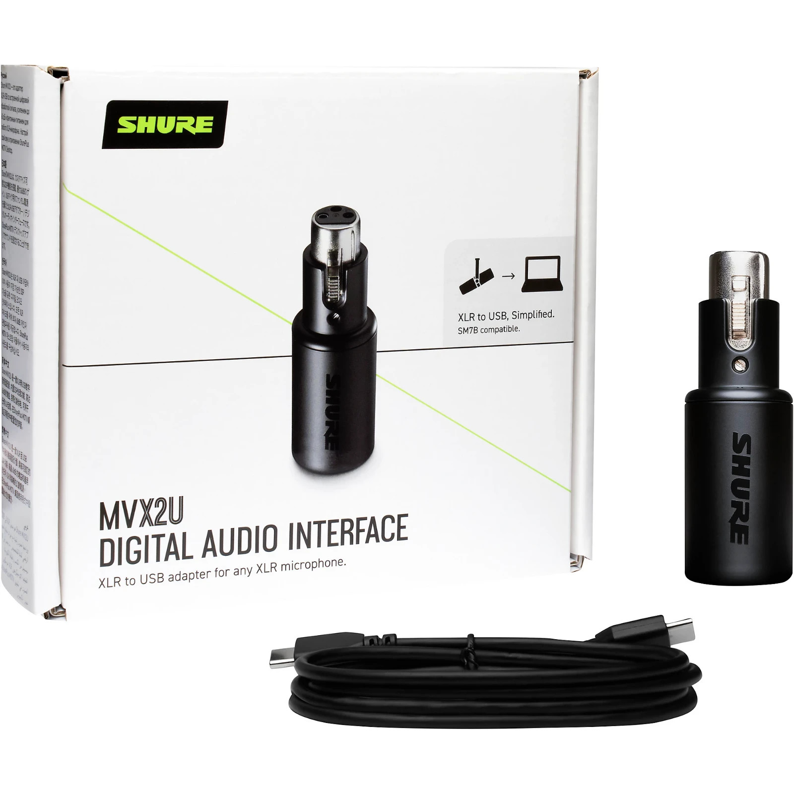 Shure MVX2U XLR-to-USB Digital Interface with Headphone Jack, Integrated Pre-amp
