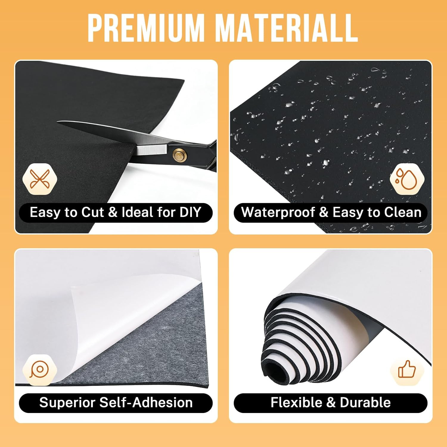 Neoprene Foam Sheet Roll with White Adhesive Backing, Closed Cell Sponge Rubber