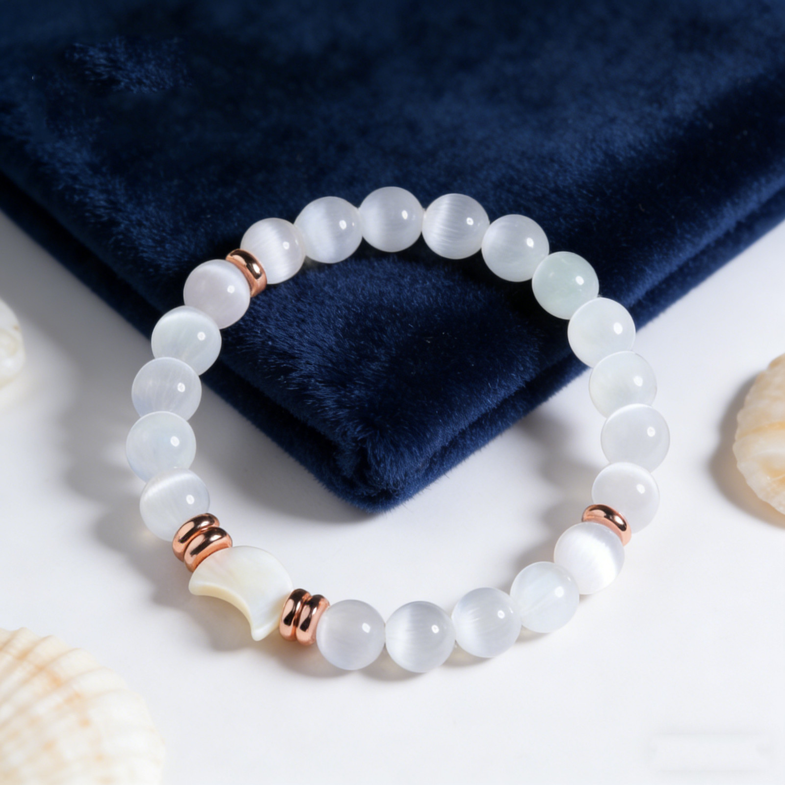 Natural Selenite Mother Of Pearl Moon Phase Energy Crystal Beads Women Bracelet