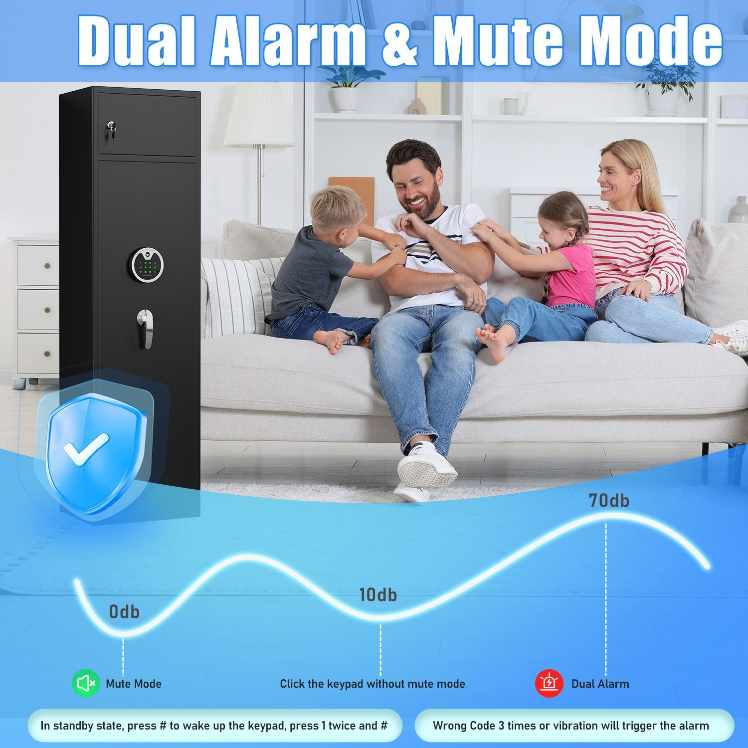 5-6 Long Gun Safe with Dual Alarms for Home Security,Quick Access Rifle Safe