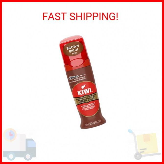 KIWI Instant Shine & Protect, Brown Liquid Shoe Polish, 2.5 oz (1 Bottle with Sp