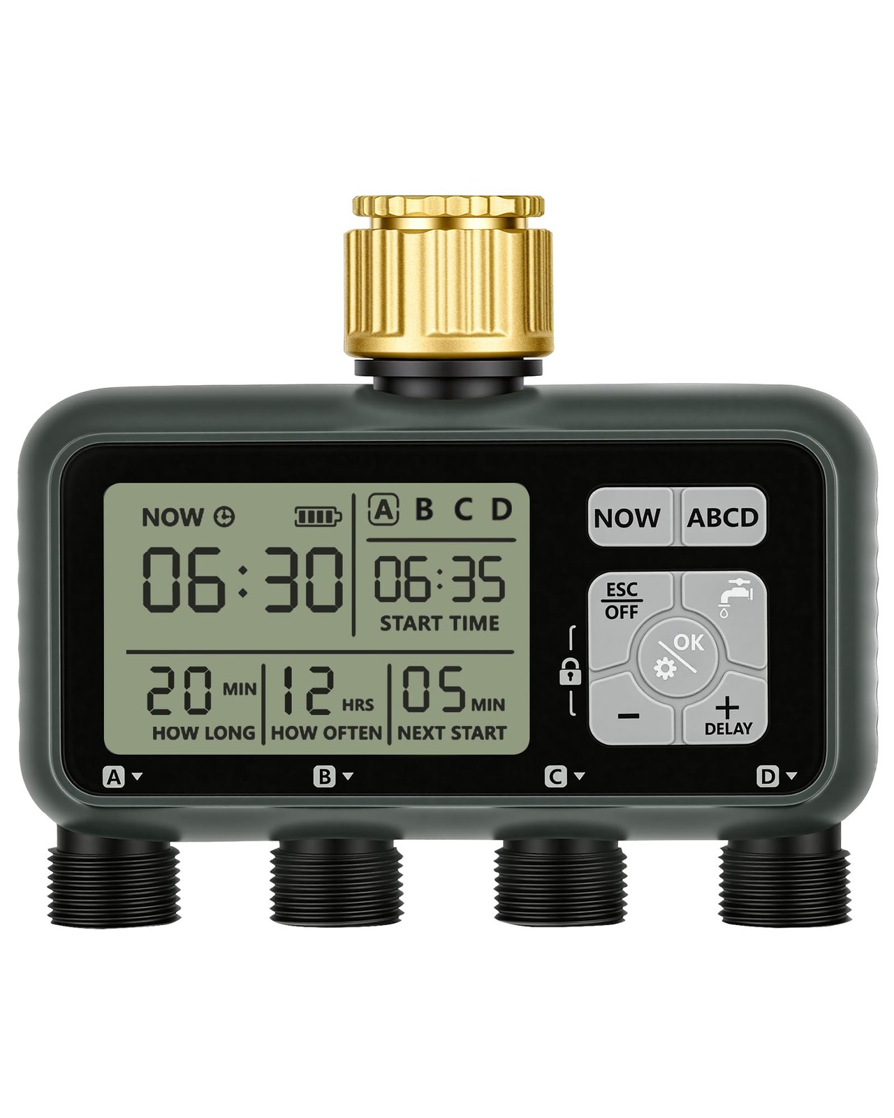 4 Zone Brass Sprinkler Timer  Automatic Garden Irrigation System with Rain