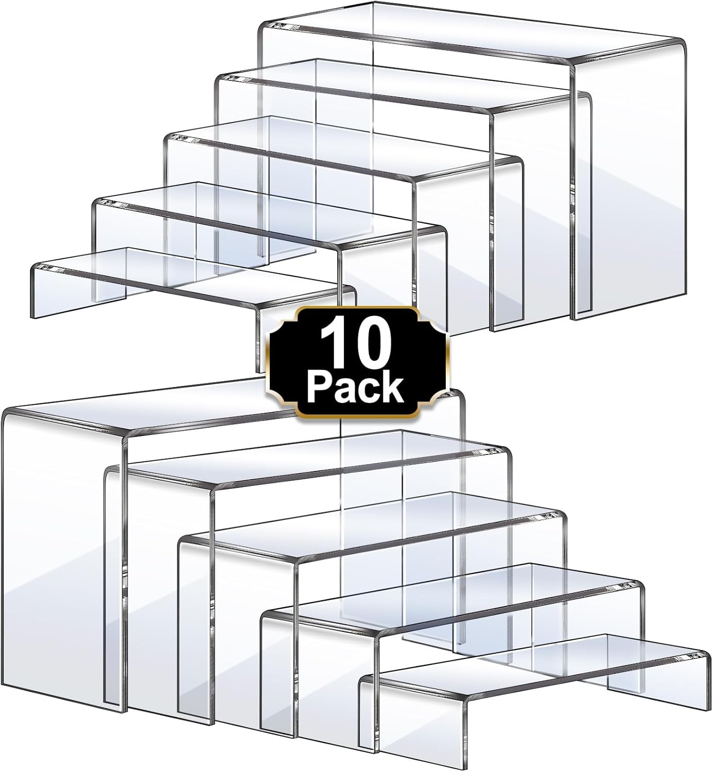 Large Acrylic Risers 10 Pcs 2 Set(7”L~8”L~9”L) Riser Display Shelf Clear New