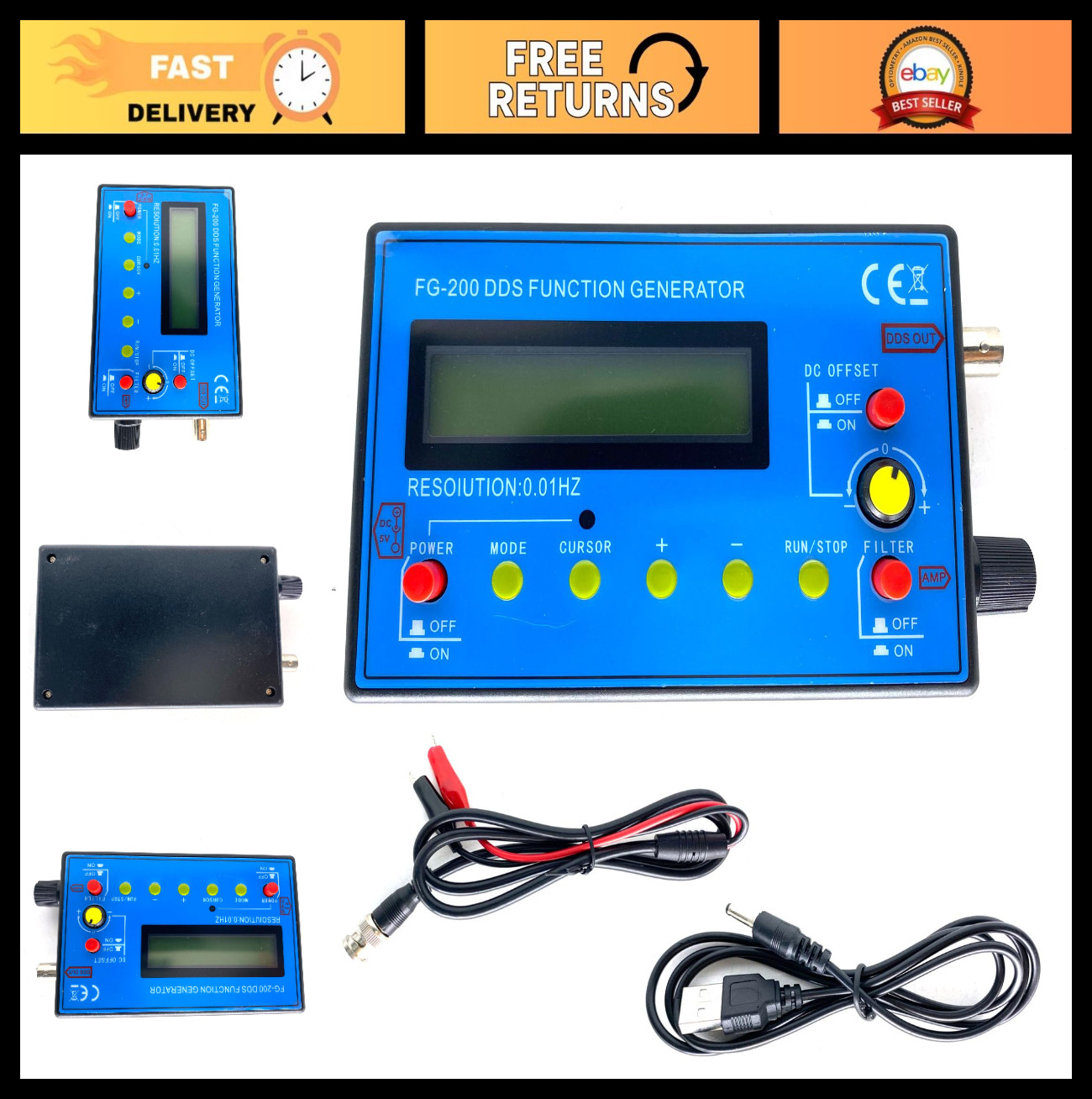 DDS Function Signal Generator 0.01Hz-500KHz Frequency Counter Sine Square Sawtoo
