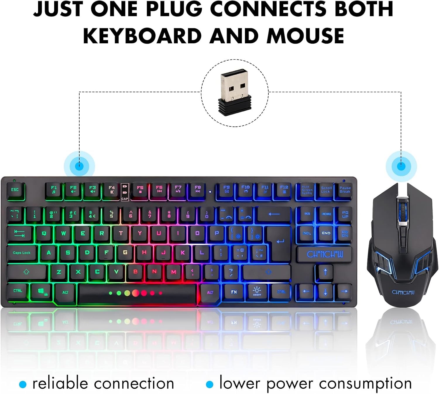Gaming Wireless TKL Keyboard Mouse Combo Rechargeable LED Backlit Tenkeyless ...