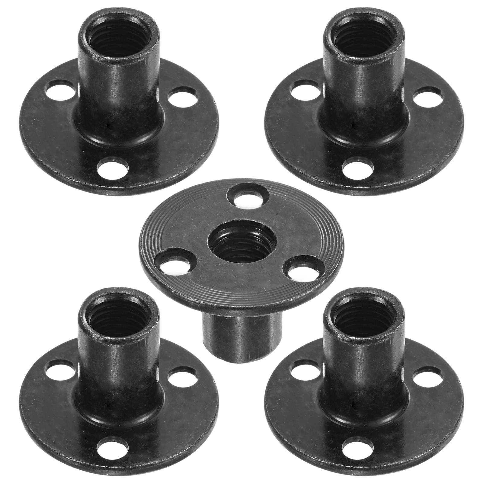 5-Pack M12x25mm T-Nuts Carbon Steel Tee Nut 3-Hole Round Base Weld Nuts Black