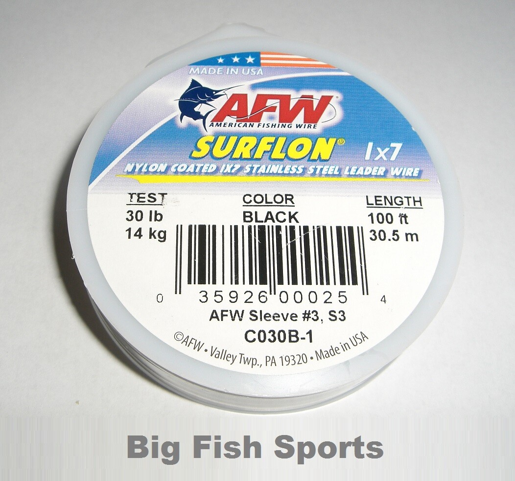 AFW SURFLON Black Coated Stainless Wire 30lb Test NEW! 100' LENGTH #C030B-1