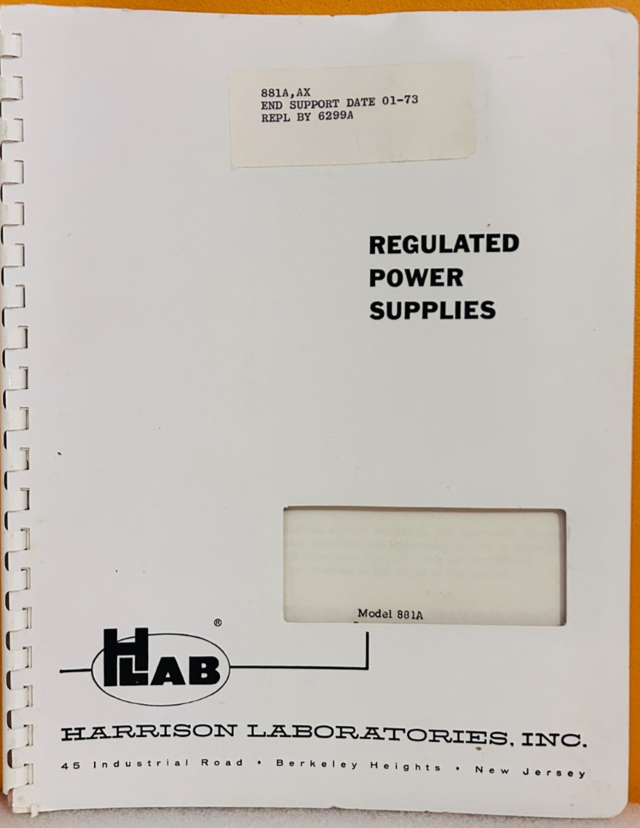 HP Model 881A Regulated Power Supply Operating & Service Manual.