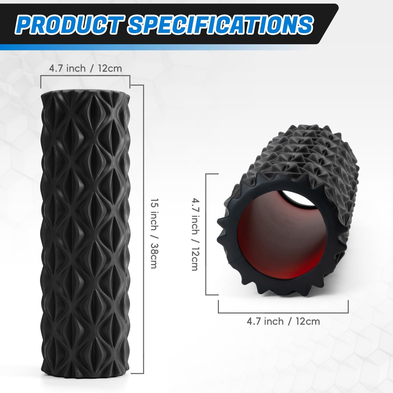 Foam Roller for Deep Tissue Massager, 15" High Density Diamond-Shaped Texture...