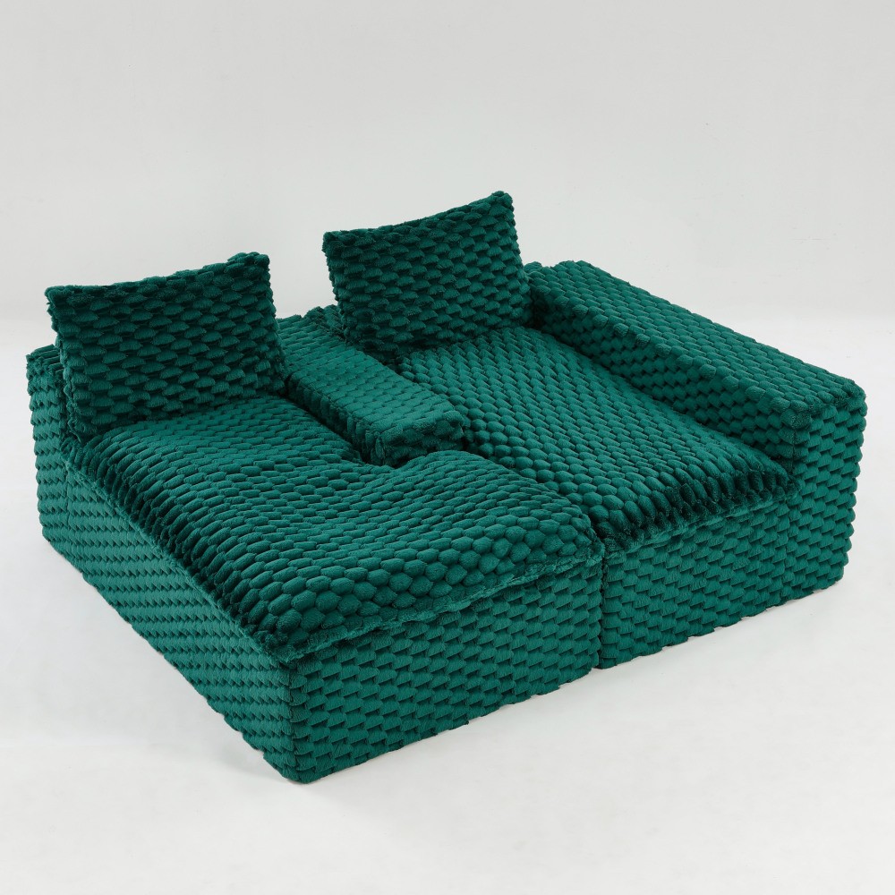 Green Velvet Convertible Sofa w/ Chaise Lounge - L-Shape Couch for Living Room