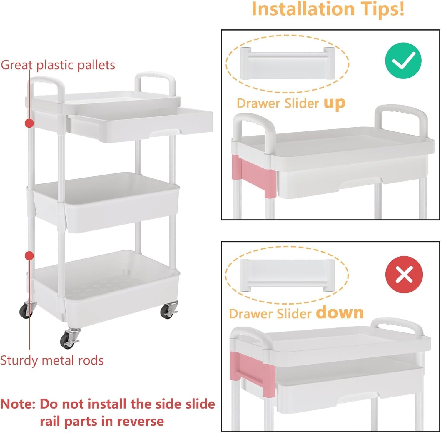 Chic Multi-Functional Rolling Cart with Drawer - Ideal for Kitchen & Bathroom