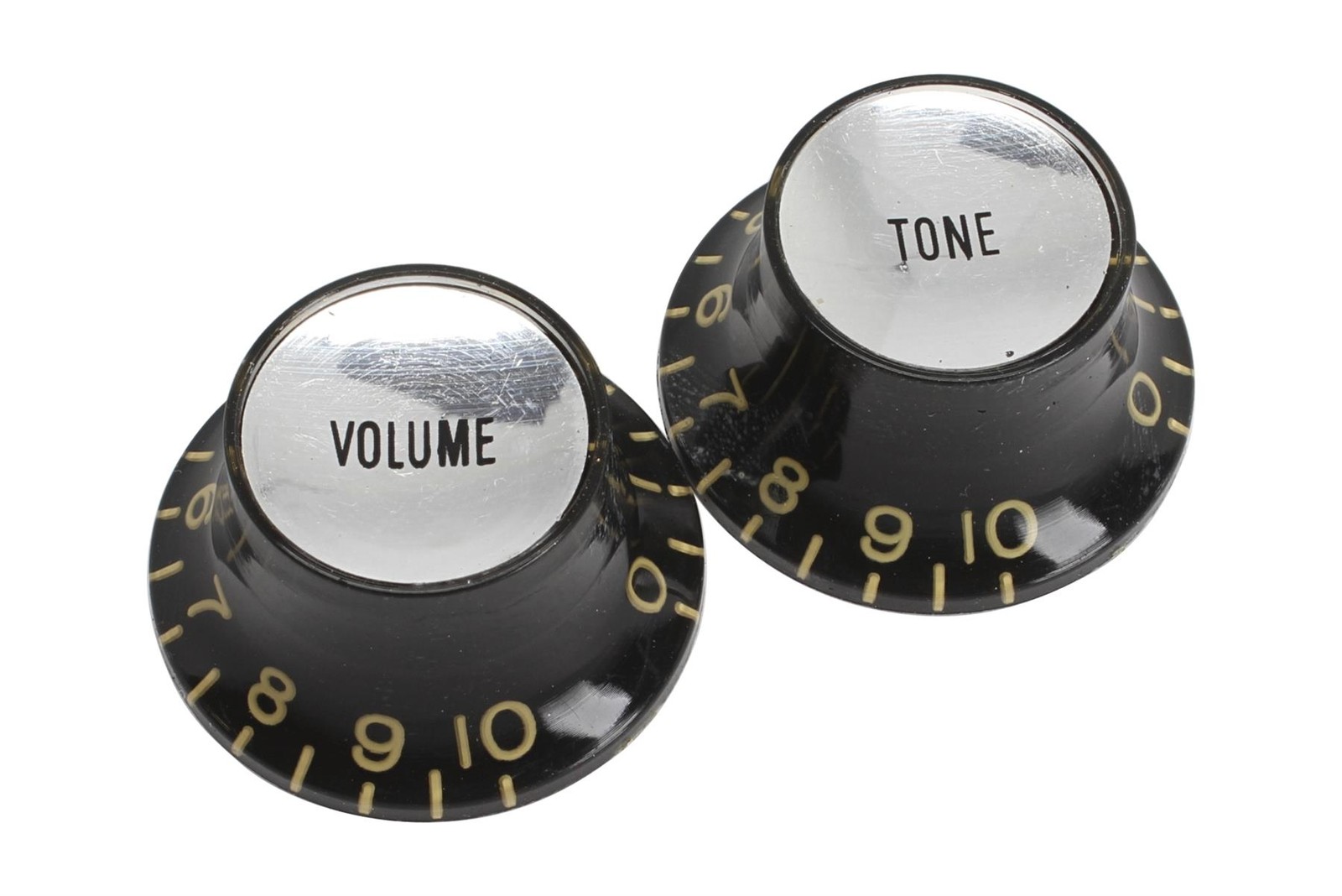 Vintage Correct Bell Hat Knobs Black with Silver Reflector US Set of 2