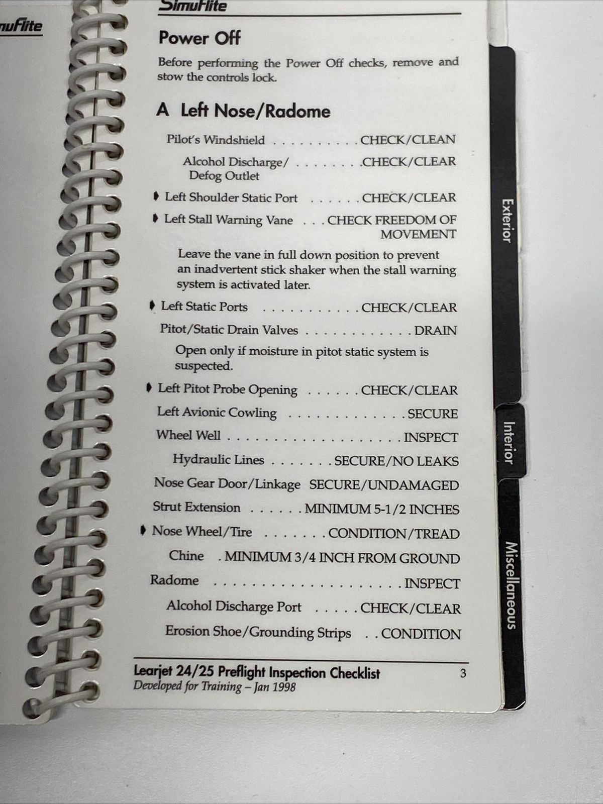 Learjet 24 & Lear jet 25 Preflight Inspection Checklist Handbook Manual