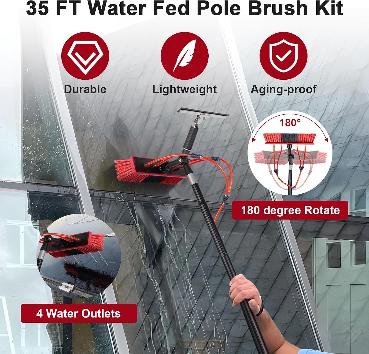 35ft Solar Panel Cleaning Kit with Brush & Squeegee