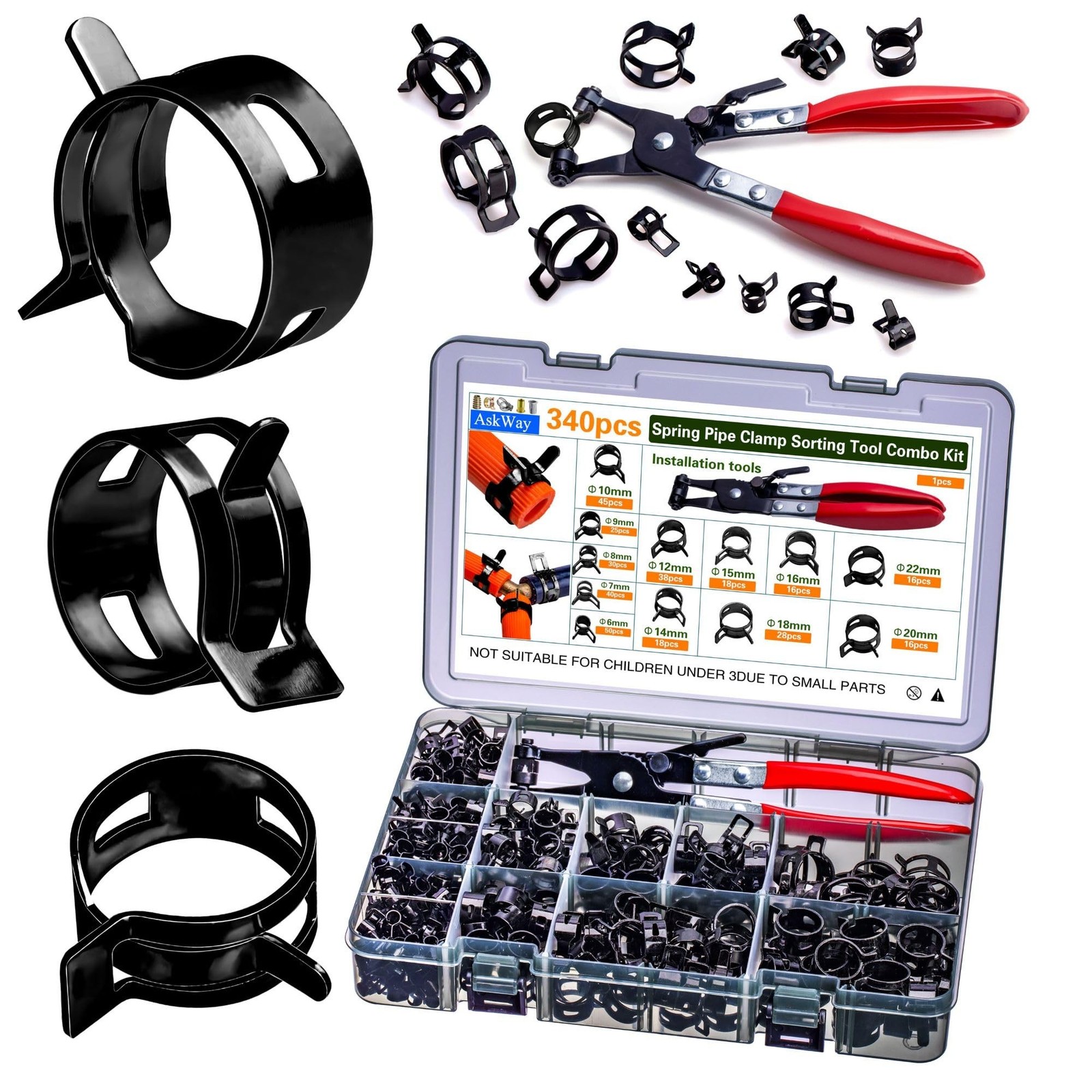 Spring Pipe Clamps340PCS, With Spring Pipe Clamp Tools, 12 Sizes 6-22mm Sprin...